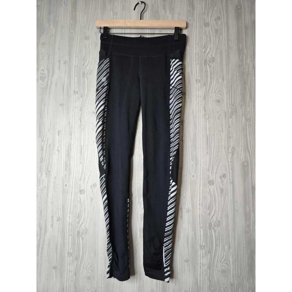 Athleta Sting Be Free Tight Leggings XS Black White Stripe - Picture 2 of 8
